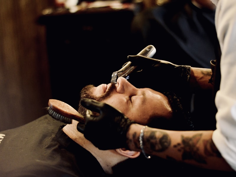 A hot towel straight razor shave in progress